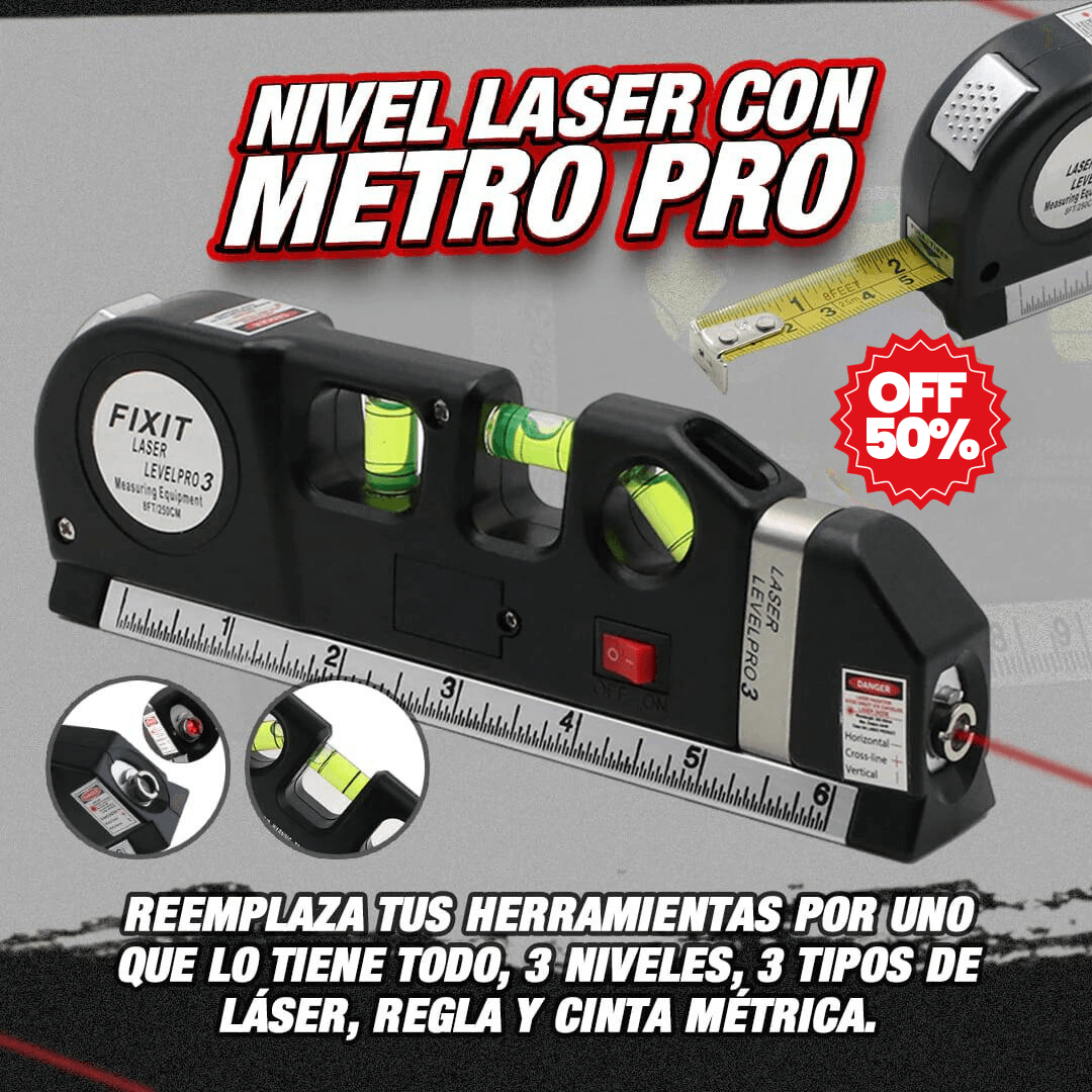 METRO CON NIVEL LASER 4 en 1