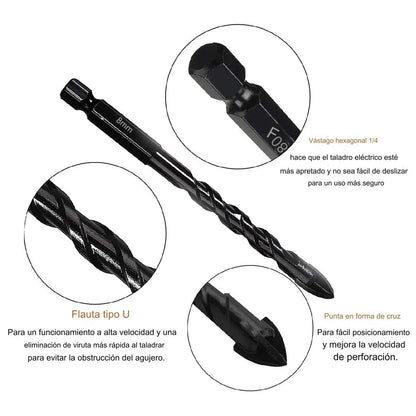 Broca de cuatro filos ultra resistente 🔥【7 piezas/3-12 mm】